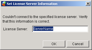 Couldn't connect to the specified license server. Verify that this information is correct.